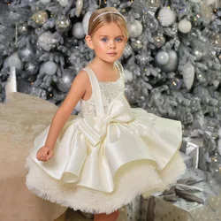 Charming Flowers Girls Dresses Sequin Pleat Square Collar Sequins Zipper Ball Gowns Novia Do 2022 New Party Dress