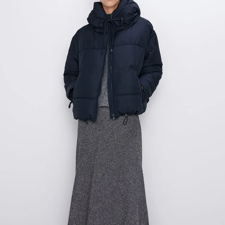 Осень-зима, толстая парка с капюшоном, Женская однотонная хлопковая Повседневная Свободная куртка на молнии, пальто, женская Корейская верхняя одежда, Manteau Femme