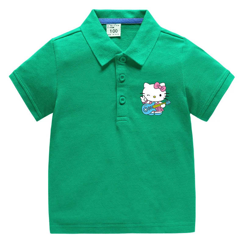 thumbnail image 1 of Hello Kitty, nueva chica, uniforme escolar con solapa de dibujos animados, Tops para niños, POLO coreano de verano para niños, Camiseta de algodón de media manga para bebé, 1 of 5
