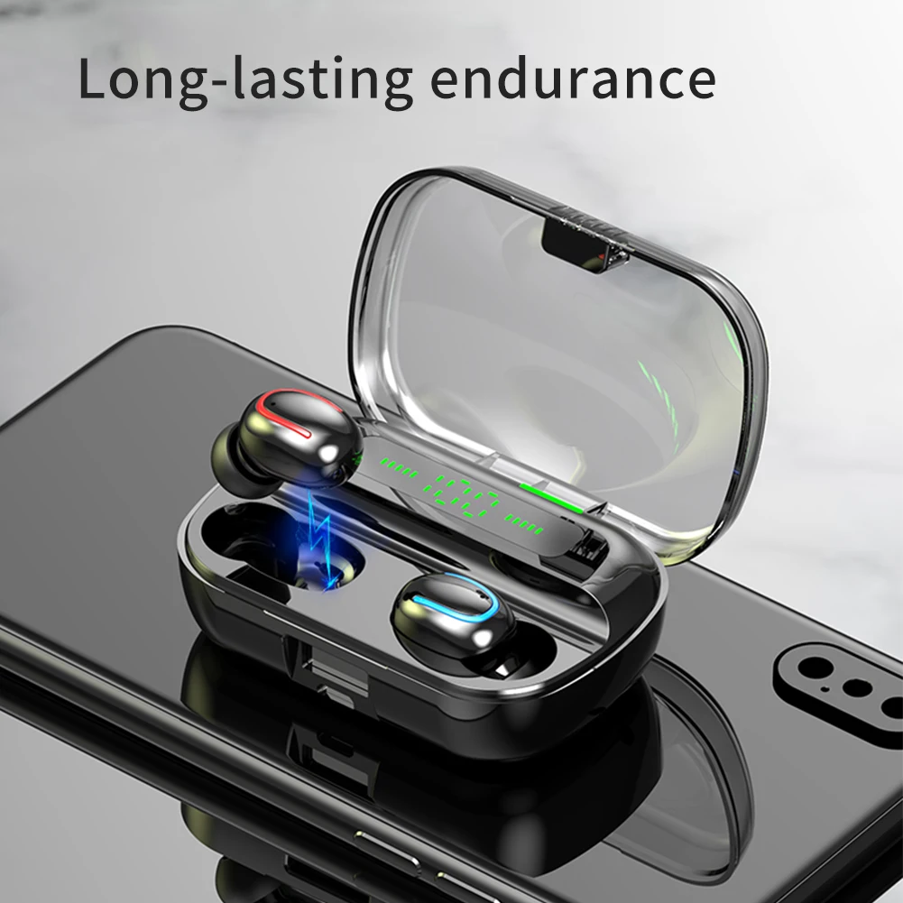 Q82 TWS, домашние водонепроницаемые bluetooth-наушники, универсальные, бинауральные, светодиодный, с цифровым дисплеем, беспроводные наушники, силиконовая крышка, для офиса - Цвет: Черный