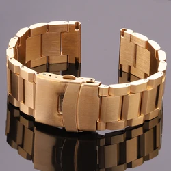 Elegant Stainless Steel Metal Watchband Bracelet - Silver, Rose Gold, Black - 24mm (Gold)