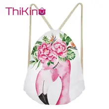 Thikin венок фламинго, повседневный мешок на завязках, сумка для девочек, дорожный рюкзак для малышей, мягкая женская пляжная сумка со шнурком