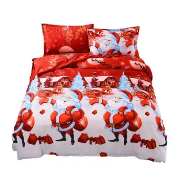 

4pcs Merry Christmas Bedding Set Santa Claus Print Quilt Duvet Cover Bed Sheet Pillowcase Christmas Decoration for Home
