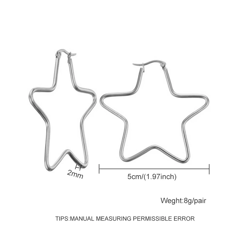 5cm silver star Модные серебряные серьги-кольца из нержавеющей стали для женщин 10 мм 80 мм Большой Круг круглая петля креольские серьги ювелирные изделия Букле д 'ореиль - Окраска металла: 5cm silver star