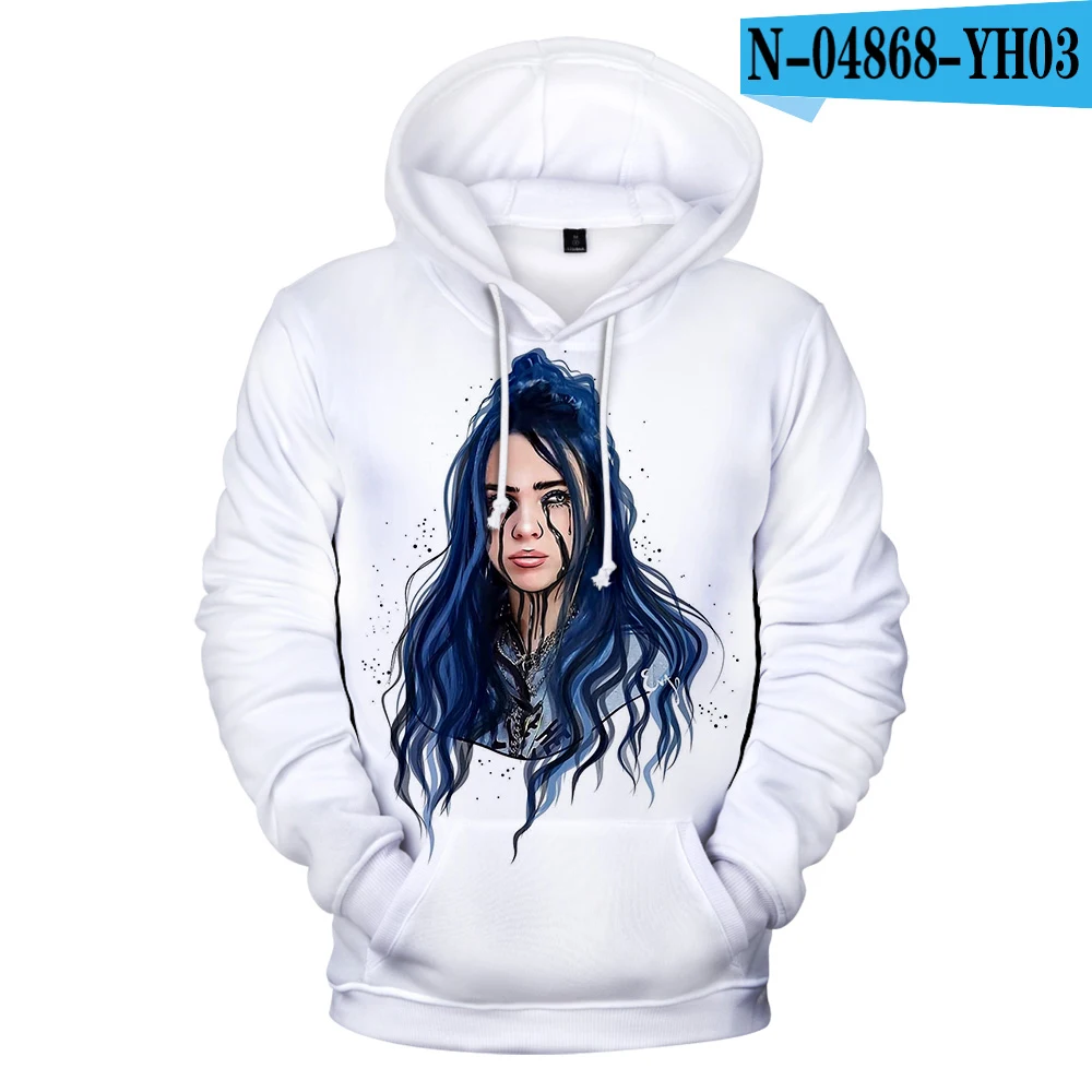Новые Популярные 3D толстовки Billie Eilish, женские и мужские пуловеры, Модные осенние 3D толстовки Billie Eilish для девочек, повседневные белые детские толстовки - Цвет: 3D