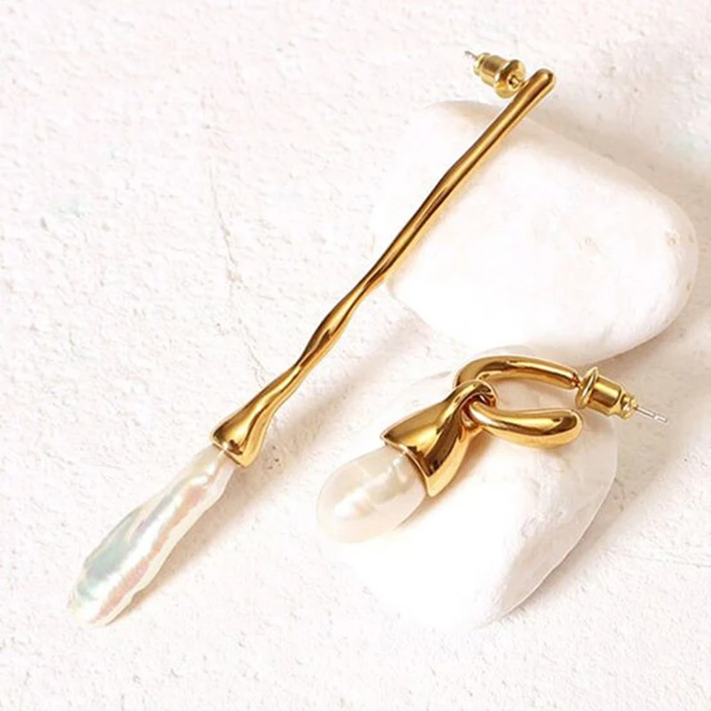 Серьги подвески из натурального пресноводного жемчуга Peri'sBox Асимметричные