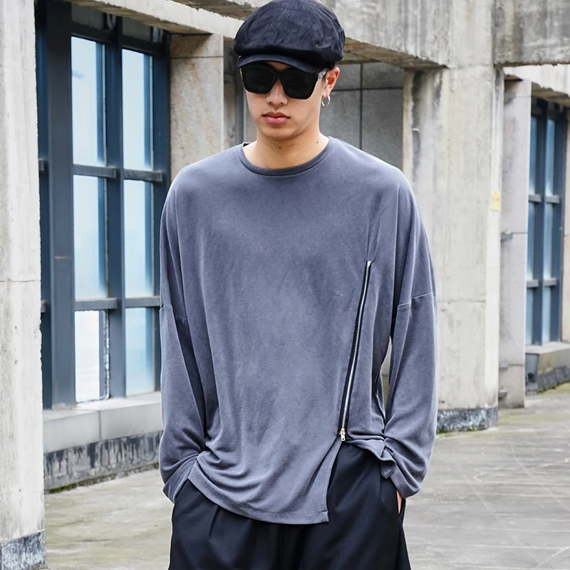 

Мужская Новая классическая простая модная повседневная свободная футболка Yamamoto на молнии с длинным рукавом