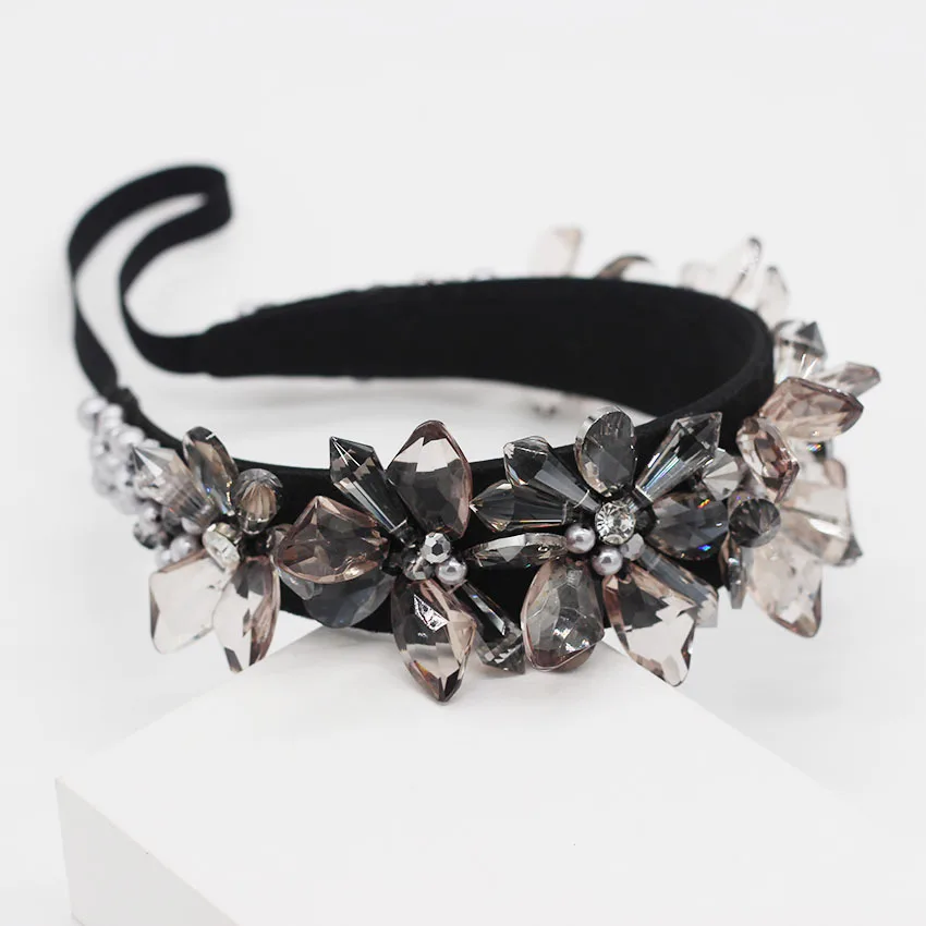 Luxury Vintage Baroque Headband Crown Full Crystal Rhinestone Flower Hairbands Wide Hair Hoop Wedding Hair Accessories For Women