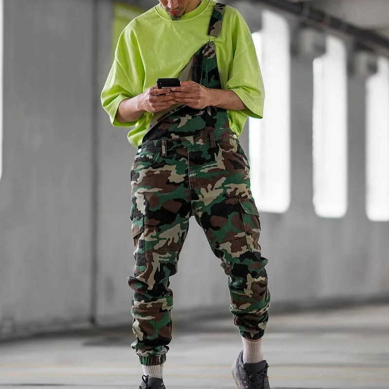 Джинсы с одним плечом; Pantalones Hombre; Камуфляжный принт; джинсовые комбинезоны с ремешком; узкие комбинезоны; повседневные рваные джинсы; брюки
