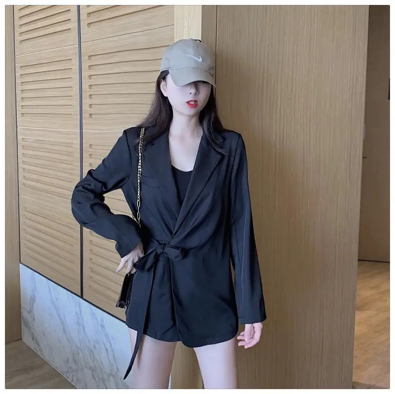 

Autumn WOMEN'S Dress Fashion Loose Elegant Slimming Lace-up Suit Jacket Simple Solid Color Thin Suit