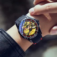 Orhood relojes mecánicos automáticos para hombre, pulsera resistente al agua con correa de silicona Tourbillon, totalmente automática, a la moda