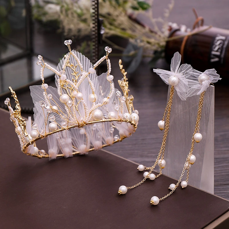 Hot Sale Benang Simulasi Mutiara Bulat Mahkota Tiara Rumbai Drop Anting Anting Putri Mahkota Pengantin Pesta Pernikahan Rambut Perhiasan Perhiasan Set Aliexpress