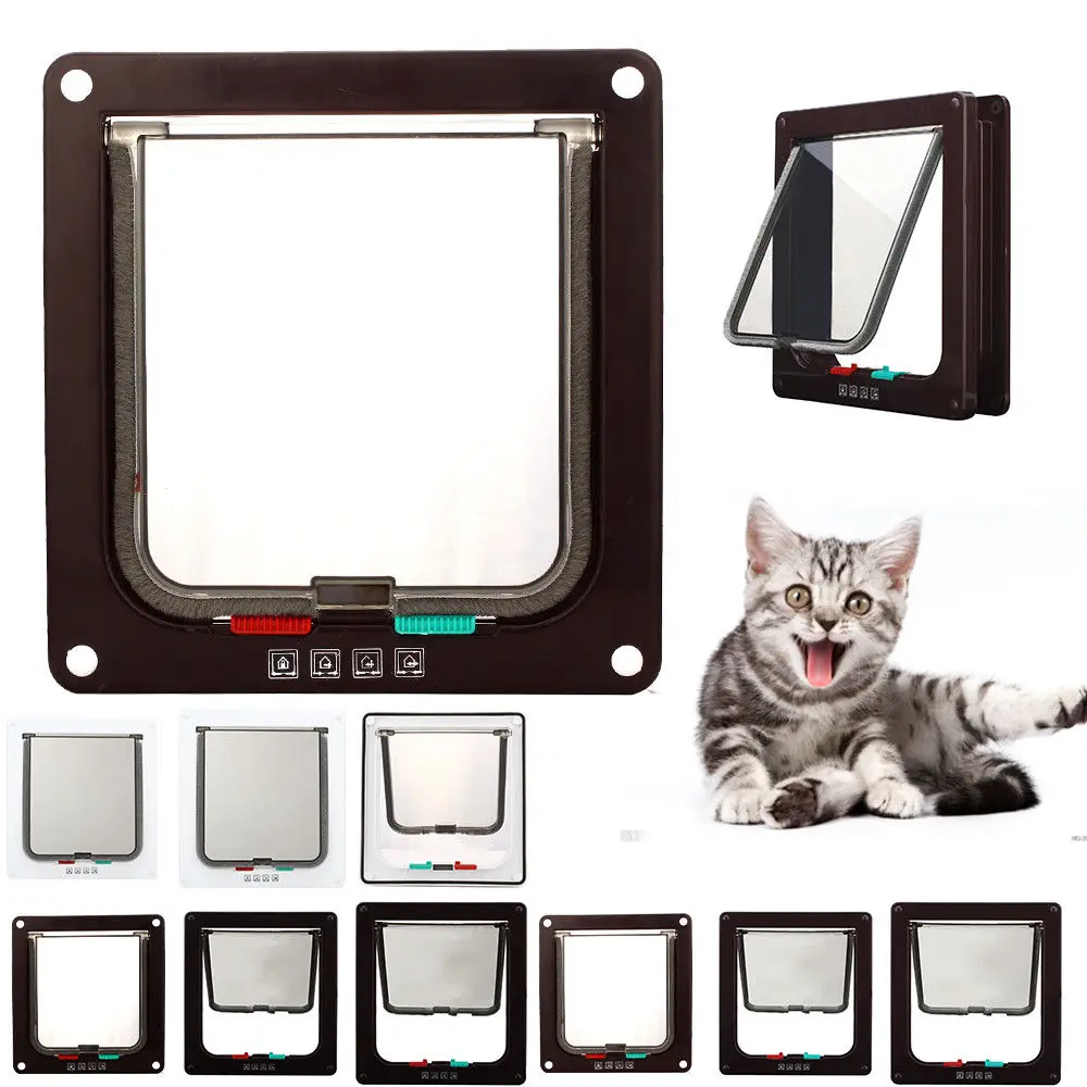 4 Way Lockable Dog Cat Kitten Door Security Flap Door Abs Plastic S/m/l