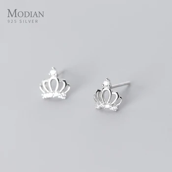 

MODIAN Hot Sale Shining Zircon Cute Little Crown Stud Earrings For Women 925 Sterling Silver Luxury Ear Pin Fine Jewelry Bijoux