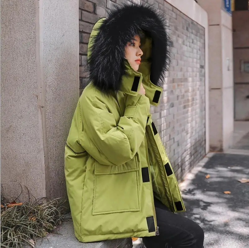 avocado green Пальто, куртка с капюшоном, зимняя куртка, женские парки, новинка, Женская куртка с большим меховым воротником, верхняя одежда для женщин размера плюс, зимние пальто - Цвет: avocado green