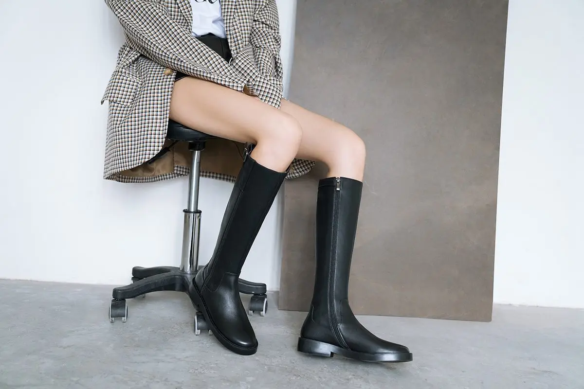 Luxury brand new winter shoes women's riding boots cow leather simple classic knight boots comfortable keep warm knee-high boots