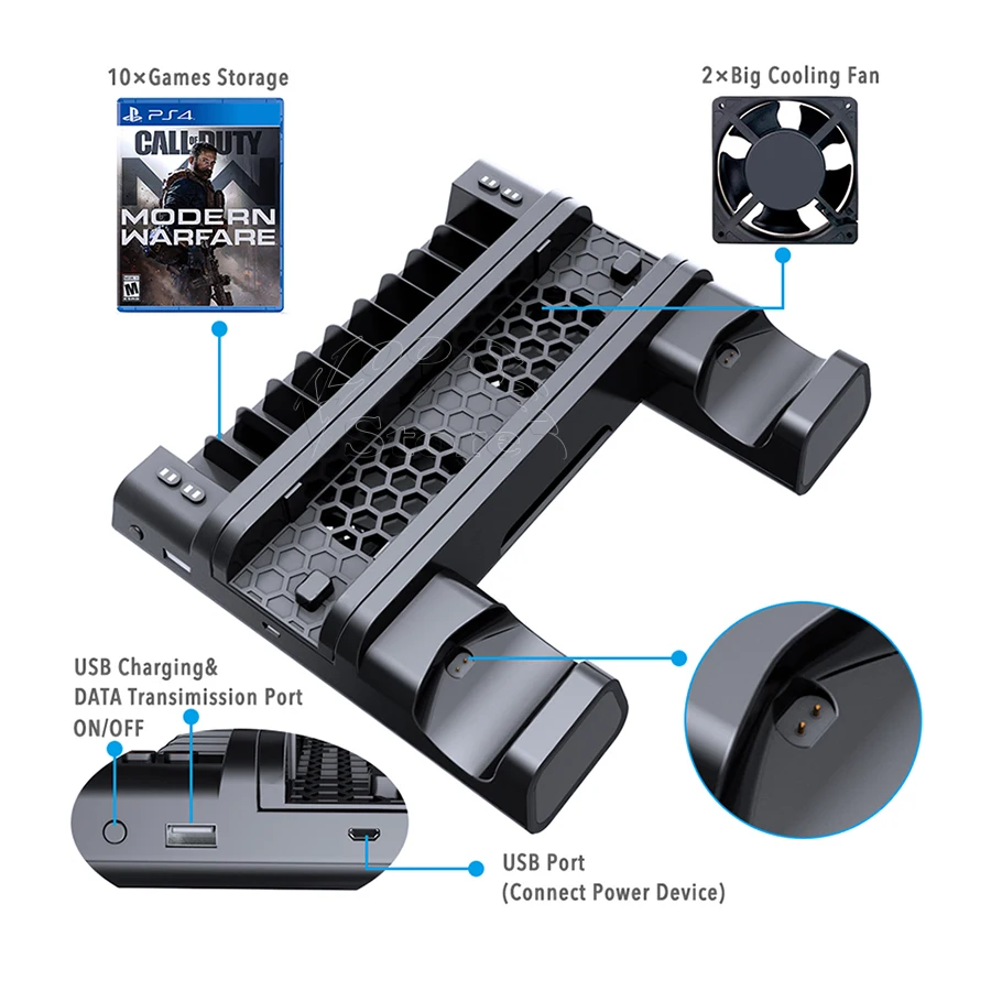 Зарядная станция для джойстиков PS4/PS4 SLIM/PS4 PRO подставка хранения игр с кулером