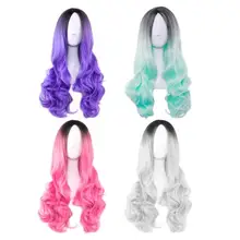 Окрашенные парики женские градиентные завивки Большая волна красочные Косплей модные парики синтетические волосы для женщин волнистый парик для косплея