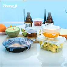 Zhangji 6 шт Силиконовые растягивающиеся многоразовые крышки прочные герметичные крышки для пищевых продуктов подходит для всех размеров и фо...(China)