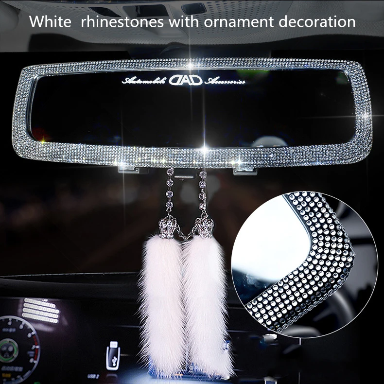 Bling Car Accessories for Women and Men Car Rearview Mirror with Crystal Diamonds Bling Rhinestone Car Rear View Mirror 