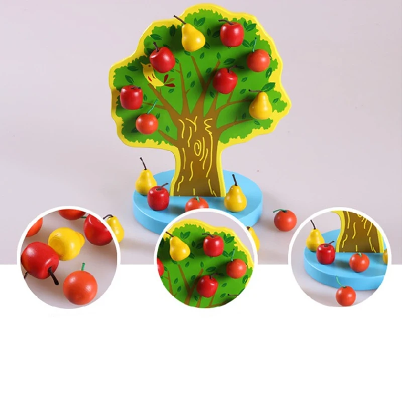 Baby Wooden Beads Toy Set DIY Fruit Tree Magnetic Beading Toy Kids Stringing Threading Beads Game Montessori Toy Early Education