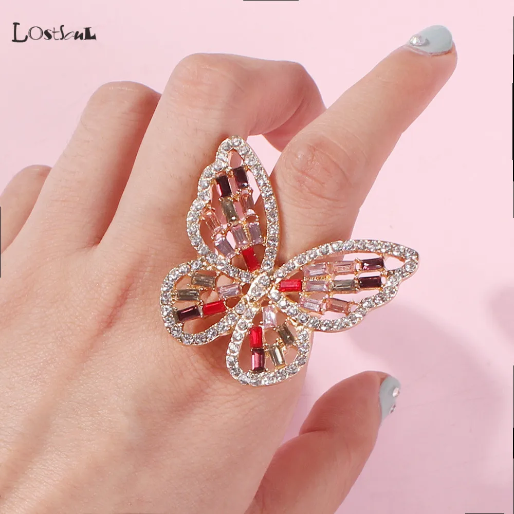 

LOSTSOUL Rings For Women Creative Cutout Three-Dimensional Butterfly Ring Gothic Anillos Mujer Jewelry Gold Ring