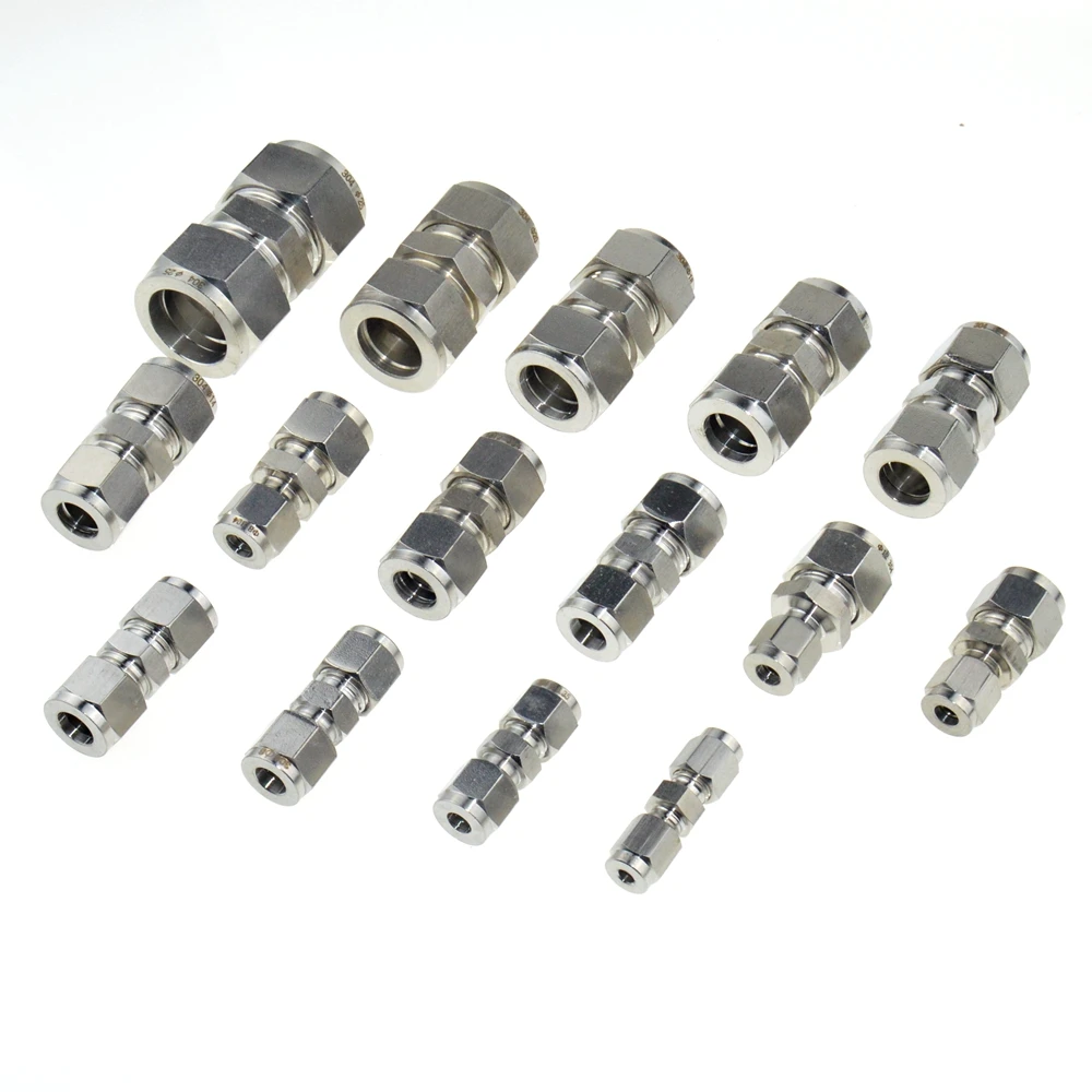 2Pcs 14mm-14mm Double Ferrule Tube Straight Compression Fitting Coupler SS Pipe Connector Stainless Steel 304