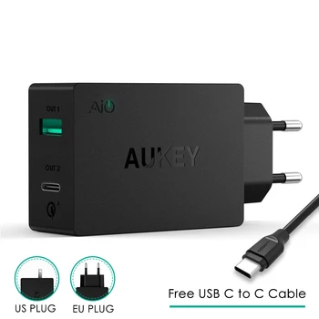 

Eu Plug Original Aukey Fast Charge PA-Y2 Amp Type-C with Quick Charge 3.0 Dual USB Fsat Charging