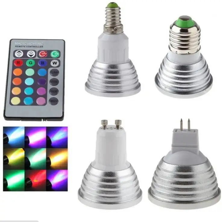 

Newest Energy Saving E27 GU10 MR16 6W RGB LED Light Bulb Lamp Spotlight RGB 16 Color Change +24Keys Remote Controller 85-265V