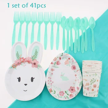 

41Pc/Set Rabbit Theme Party Layout Birthday Decoration Baby Shower Plate Napkin Cup Spoon Disposable Tableware Party Supplies