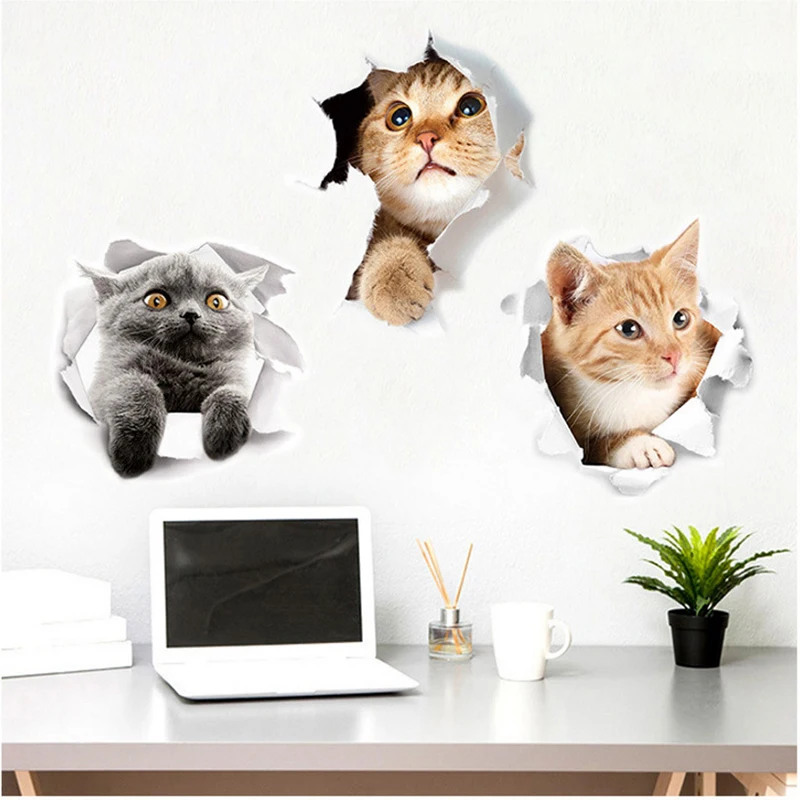 Наклейка с милым котом 3D имитация наклейка для гостиной туалета холодильника
