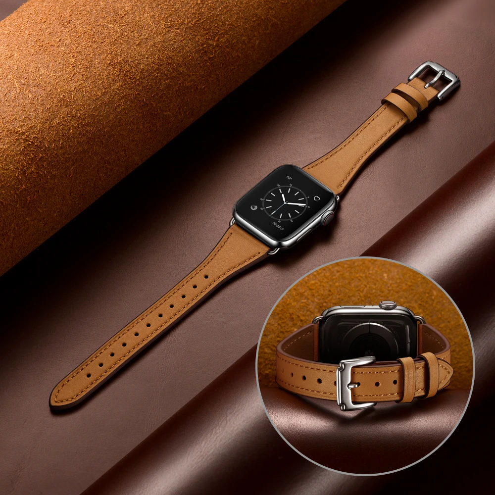 Настоящий тонкий кожаный ремешок для apple watch серии 1 2 3 4 5 iwatch Ремешки для наручных часов 38 мм 42 мм ремешки 40 мм 44 мм ремешки