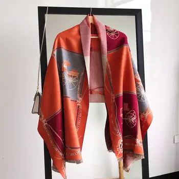 

Women Scarf Winter Woman Scarves Printed Wrap Shawl Thick Women's Scarf Warm Cashmere Wool Cotton Blended Brushed Poncho