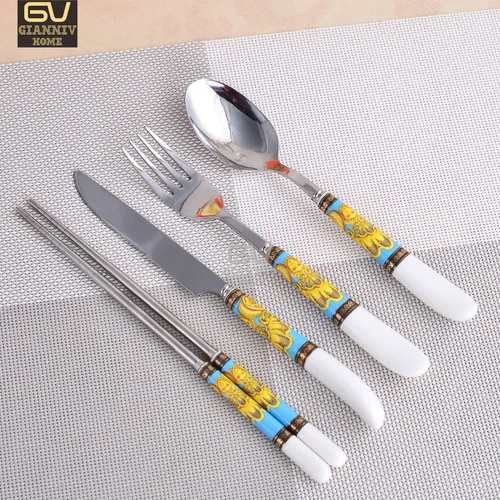 Tableware 4-piece Европейская посуда из костяного фарфора, комплект из 12 предметов, Западная еда, кофейная чашка, тарелка, нож, вилка, ложка, палочки для еды, двухслойная тарелка для закусок - Цвет: Tableware 4-piece