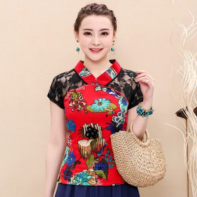 cotton linen women tops hanfu top chinese style traditional chinese clothing short sleeve shirt tops tea cloth hanfu shirt - Цвет: color7