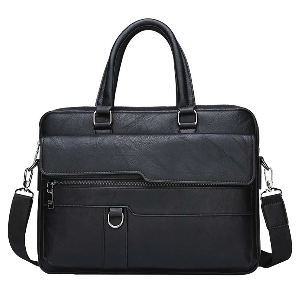 Retro Men Bag Faux Leather Briefcase Solid Large Capacity Tote Shoulder Bag Casual Business Laptop Briefcase