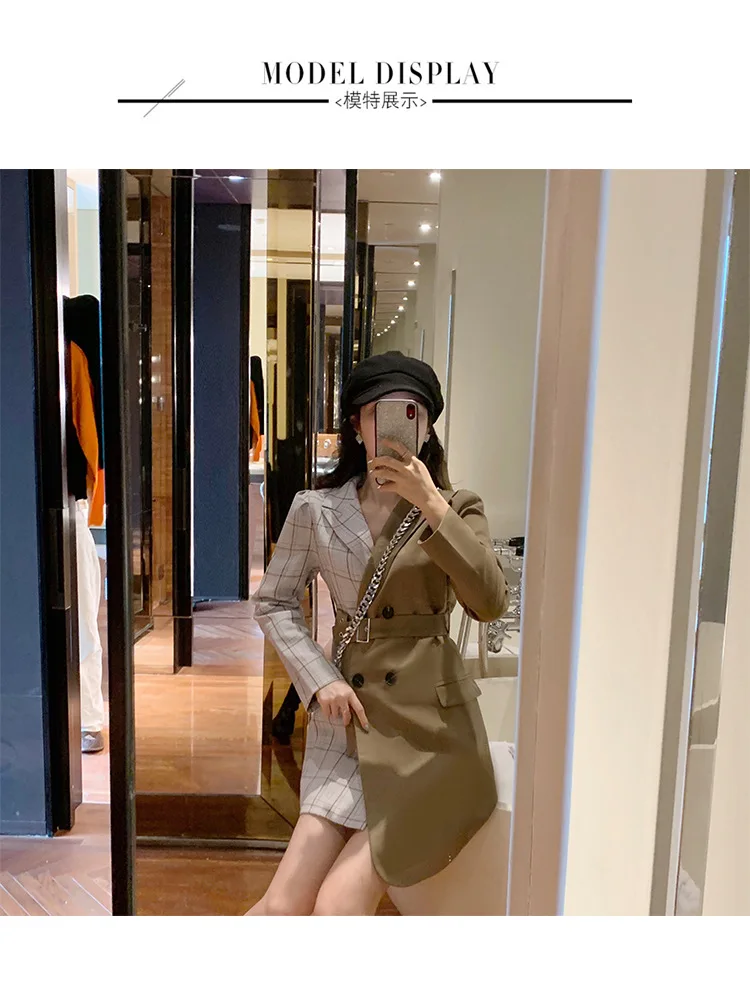 Photo Shoot Western Style Fashionable Plaid Stitching Lace-up Slimming Significant Leg Length Small Suit