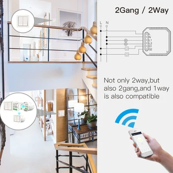

New 2 Gang 2 Way Wifi Smart Light Switch Breaker Module Smart Life /Tuya APP Remote Control,Working With Alexa Echo Google Home