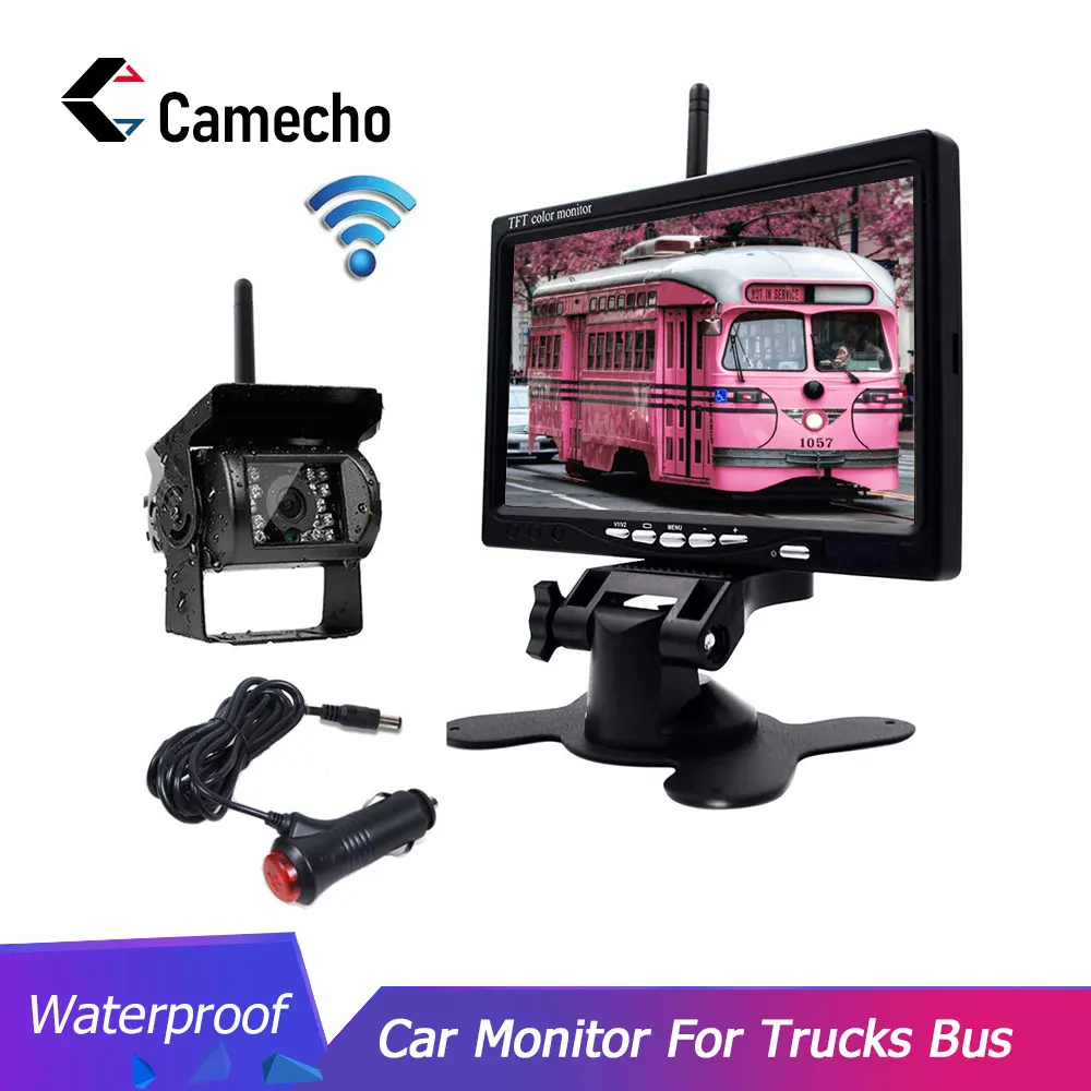 Camecho " HD TFT lcd Водонепроницаемая беспроводная камера заднего вида 12V 24V монитор автомобиля для автобуса грузовика RV Прицепа экскаватора