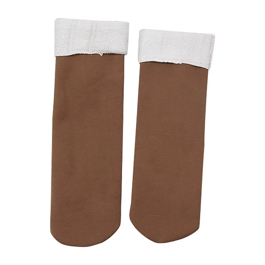 Женские носки, зимние теплые утолщенные бархатные носки, женские однотонные Повседневные носки, милые носки для девочек кофейного цвета