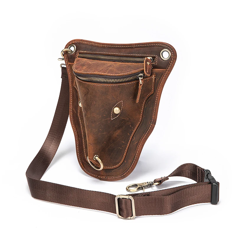 Original Real Leather Men Design Casual Brown Classic Shoulder Sling Bag Fashion Blue Travel Fanny Waist Belt Pack Leg Bag 833
