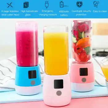 

6 Blades 4000mAh Portable Electric Fruit Juicer Home USB Rechargeable Smoothie Maker Blenders Machine Sports Bottle Juicing Cup
