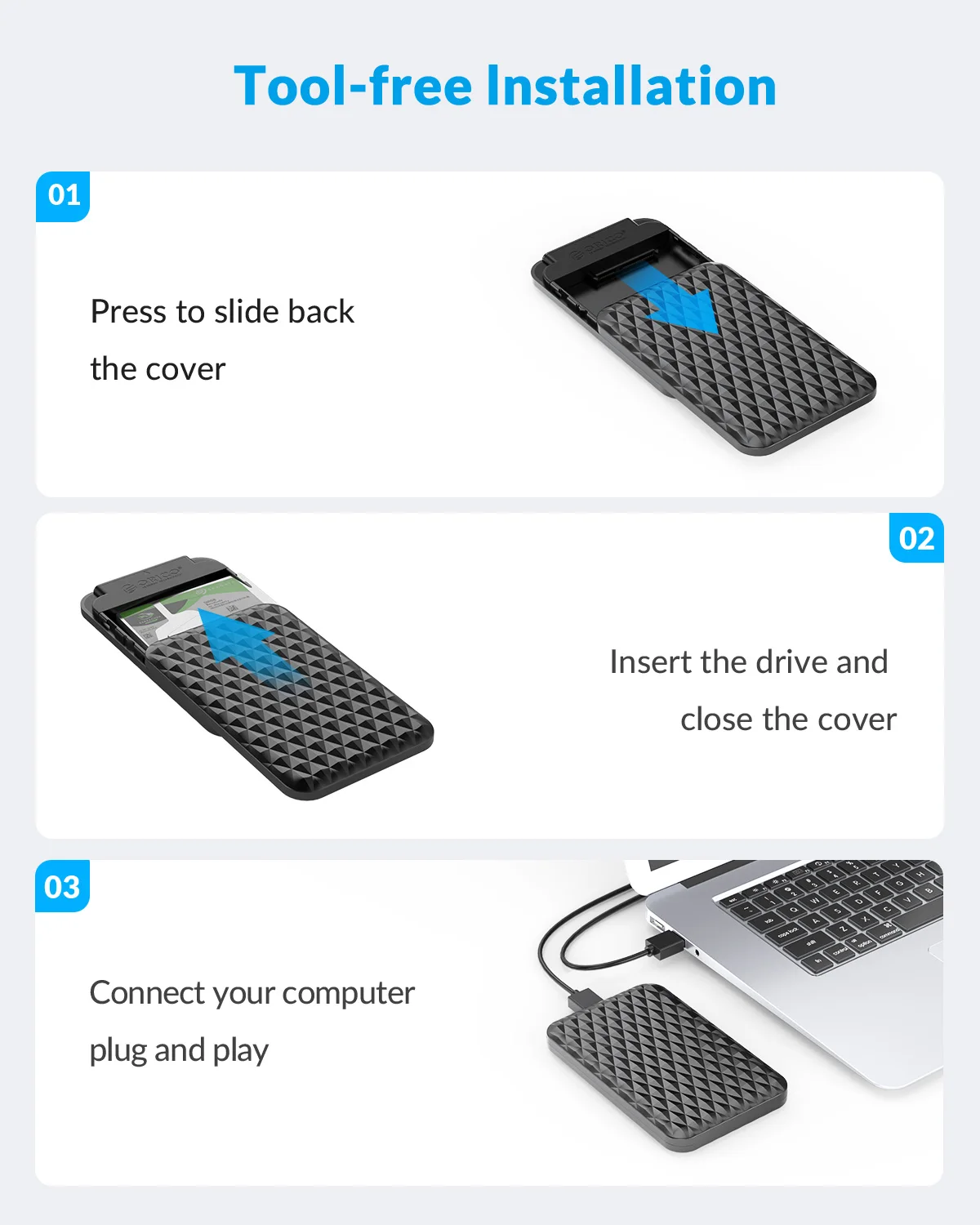 External Hard Drive Case SSD Enclosure Hard Drive Enclosure Hard Disk Case External Hard Drive Box HDD Case Enclosure ORICO Type-C External Hard Drive Enclosure 2.5Inch with C to C cable for HDD SSD Enclosure Case for 2.5'' 7mm-9.5mm SSD HDD Box