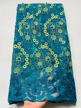 

new lace fabric wholesale 5yards 2020 high quality lace nigerian lace fabric african tulle lace with stones for women dress