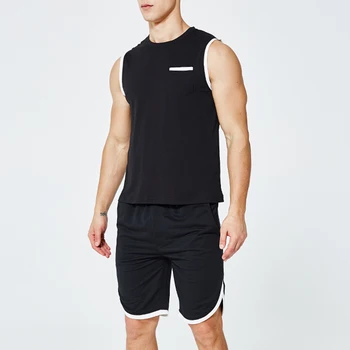 

Sportswear Two-piece Suit Men Fashion sleeveless Sets Fitness Suit Quick-drying Short-Sleeved Shorts Tracksuit Men O-Neck Solid