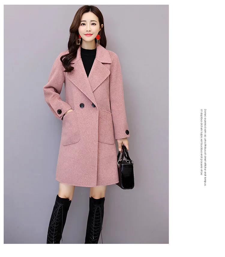 YuooMuoo, средней длины, размера плюс, теплое шерстяное пальто для женщин, на пуговицах, розовое, зимнее пальто, элегантное, ветрозащитное, пальто, повседневное, женское, смесь