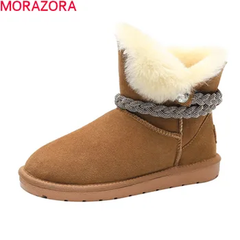 

MORAZORA 2020 hot sale genuine leather keep warm ankle boots fashion round toe flat heel winter women boots big size 34-43