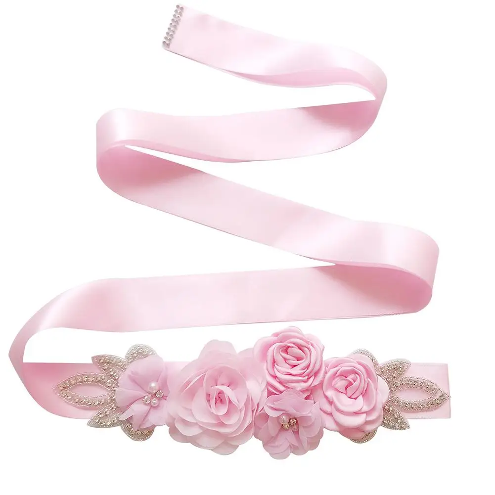 Pink MISS M ручной работы с цветами роз и жемчугом свадебный пояс свадебные пояса горный хрусталь Кристалл ремень с бисером для свадебных платьев - Цвет: Pink