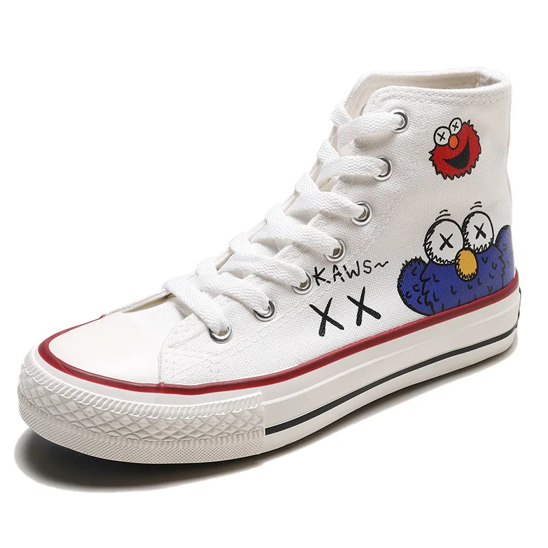 

Canvas Shoes Women's 2019 New Style Trend of Fashion Flat Shoes Versatile Cartoon Sesame Street Hight-top Canvas Shoes