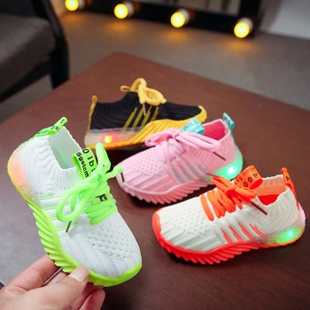 

2019 Children Breathable Casual Shoes Luminous Sneakers Baby Boys Girls Soft Soled Shoes Sports Anti-Slip LED Shoes